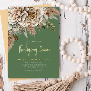 Fall Floral Thanksgiving Dinner Gold Foil Invitation