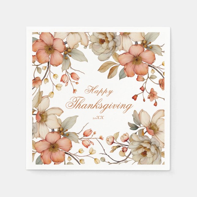 Fall Floral Thanksgiving  Napkins (Front)