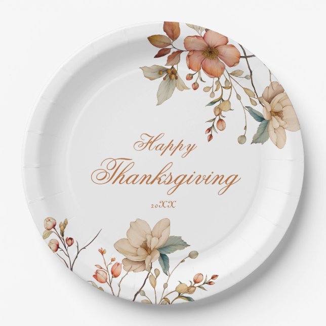 Fall Floral Thanksgiving  Paper Plates (Front)