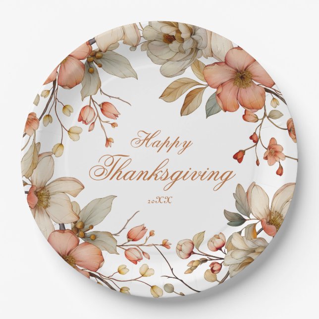 Fall Floral Thanksgiving  Paper Plates (Front)
