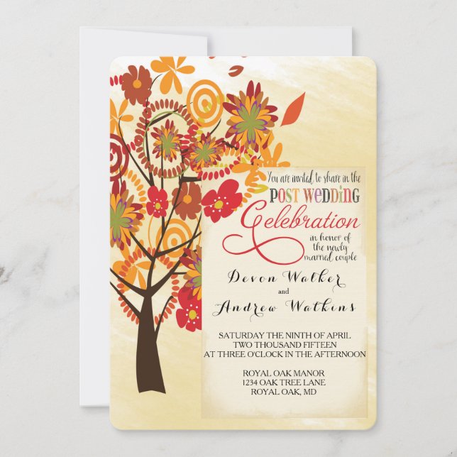 Fall Floral Tree Wedding Reception Only Invitation (Front)