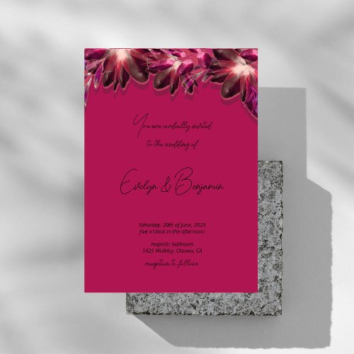 Fall floral Viva Magenta wedding  Invitation