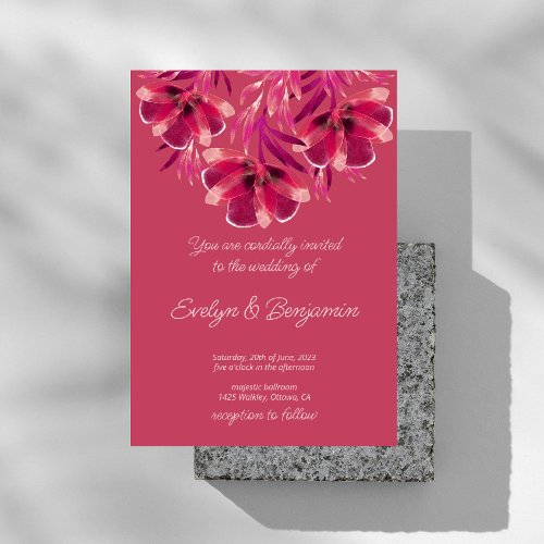 Fall floral Viva Magenta wedding  Invitation