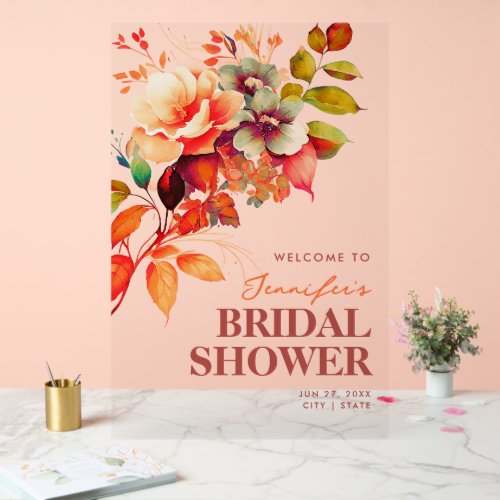 Fall Floral Watercolor Bridal Shower Welcome  Acrylic Sign