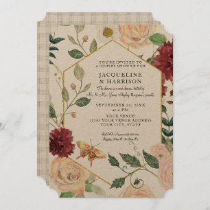 Fall Floral Watercolor Marsala Kraft Couple Shower Invitation