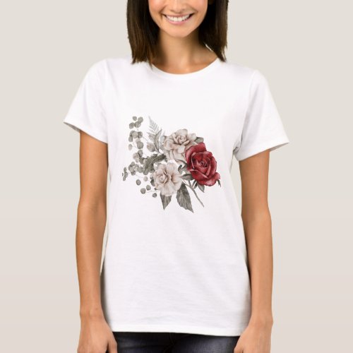 Fall Floral Watercolor Print Personalized T_Shirt