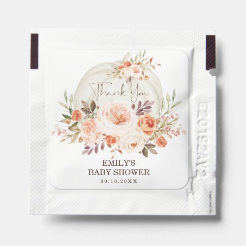 Fall Floral Watercolor Pumpkin Baby Shower Favors Hand Sanitizer Packet