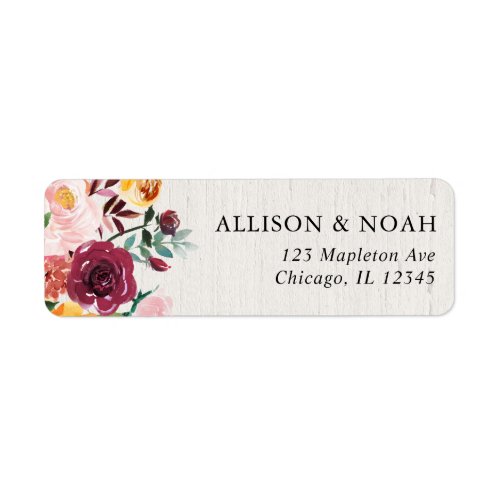 Fall floral watercolor rustic burgundy wedding label