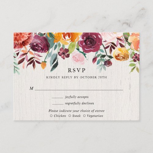 Fall floral watercolor rustic wedding RSVP Enclosure Card