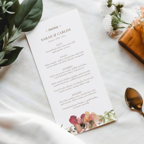 Fall Floral Watercolor Wildflower Wedding Menu