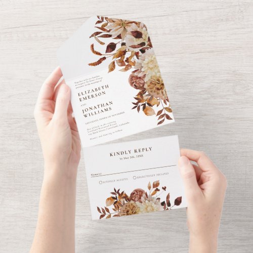 Fall Floral Wedding All In One Invitation