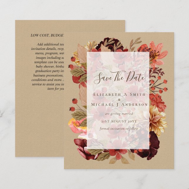 Fall Floral Wedding - Burgundy Orange BUDGET (Front/Back)