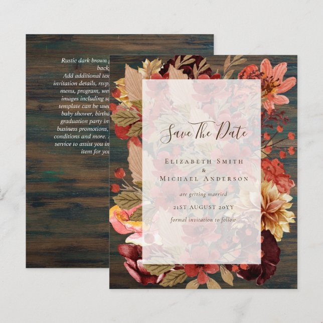 Fall Floral Wedding - Burgundy Orange BUDGET (Front/Back)