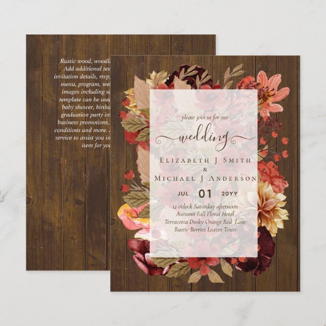 Fall Floral Wedding - Burgundy Orange BUDGET (Front/Back)