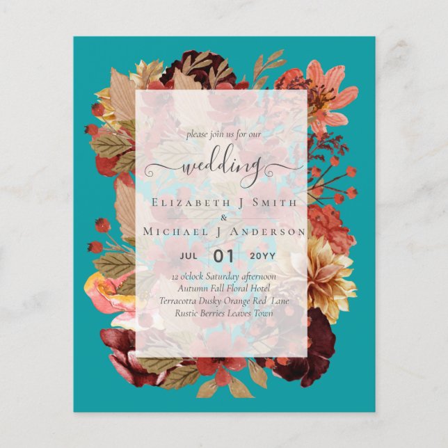 Fall Floral Wedding - Burgundy Orange BUDGET Flyer (Front)