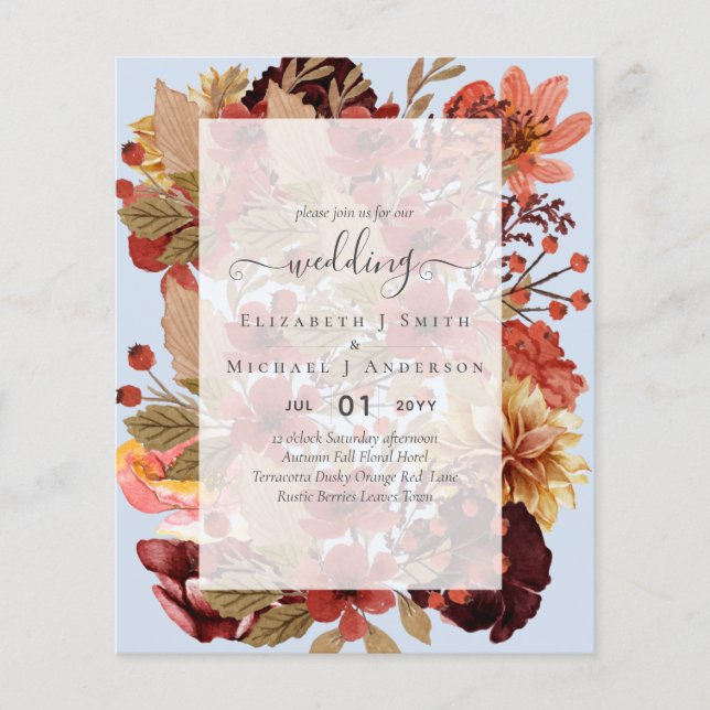 Fall Floral Wedding - Burgundy Orange BUDGET Flyer (Front)