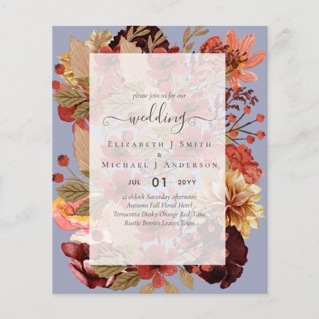 Fall Floral Wedding - Burgundy Orange BUDGET Flyer (Front)