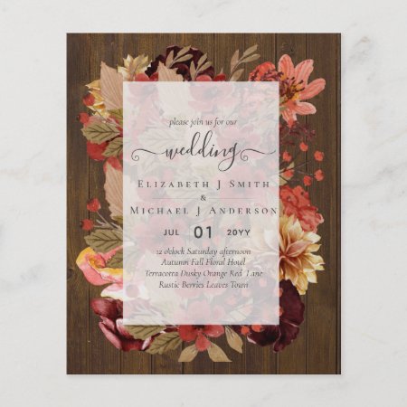 Fall Floral Wedding - Burgundy Orange BUDGET Flyer
