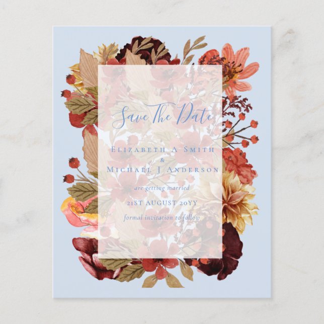 Fall Floral Wedding - Burgundy Orange BUDGET Flyer (Front)