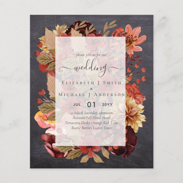 Fall Floral Wedding - Burgundy Orange BUDGET Flyer (Front)