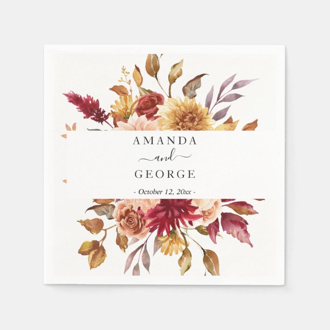 Fall floral Wedding cocktails Napkins (Front)