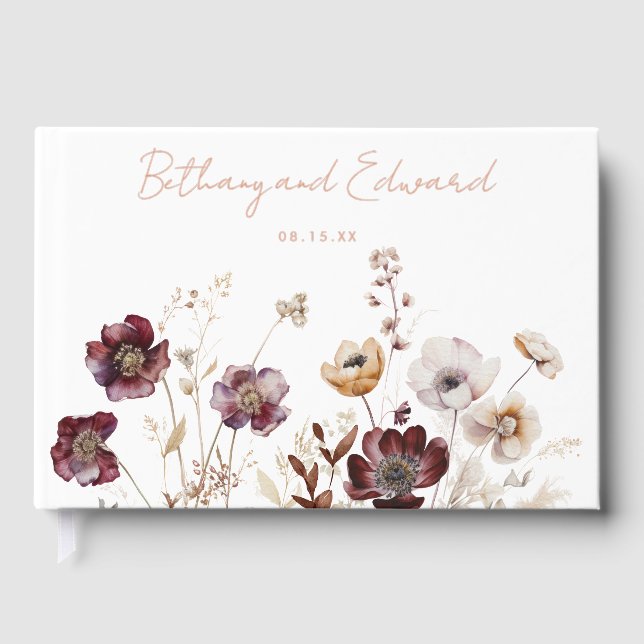 Fall Floral Wedding Foil Guest Book (Front)