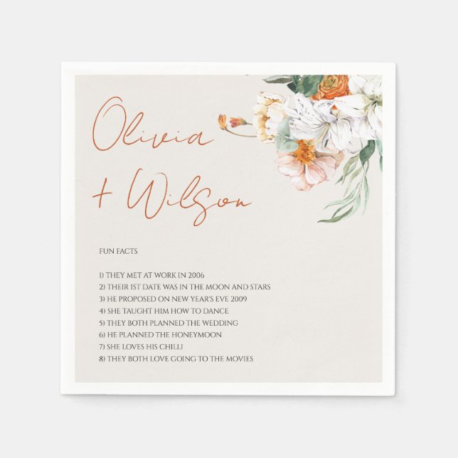 Fall Floral Wedding Fun Facts About The Newlyweds  Napkins (Front)