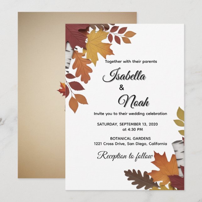Fall Floral Wedding in season Invitation (Front/Back)