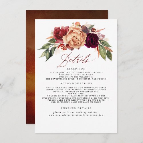 Fall Floral Wedding Information Enclosure Card