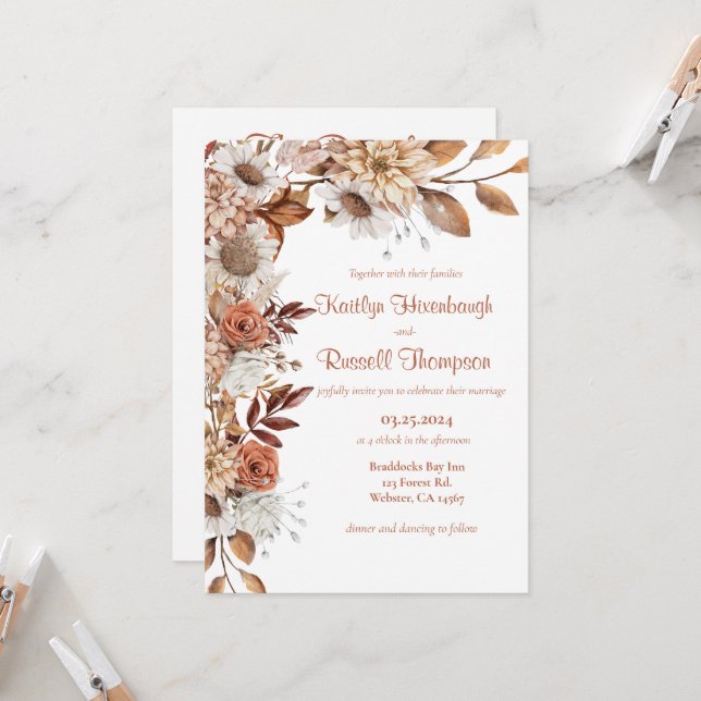 Fall floral Wedding Invitation (Front/Back In Situ)