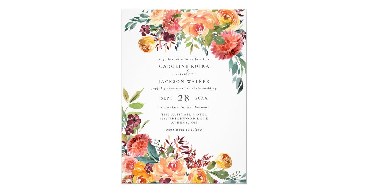 Fall Floral Wedding Invitation 3713