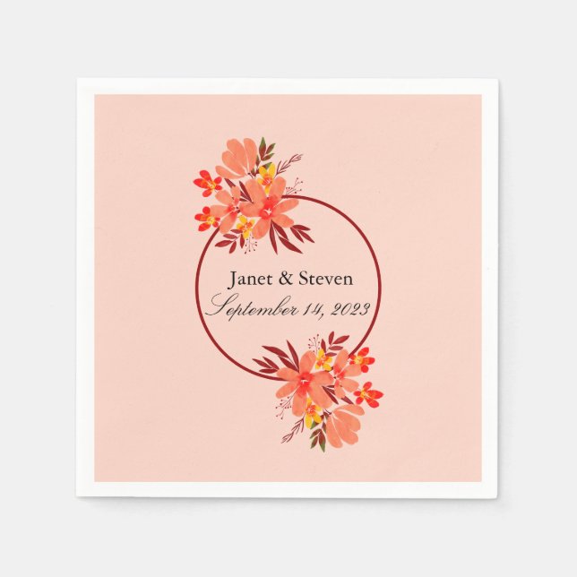 Fall Floral Wedding Orange Gold Brown  Napkins (Front)