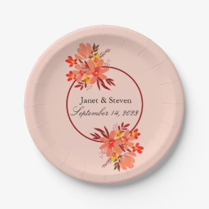 Fall Floral Wedding Orange Gold Brown Paper Plates
