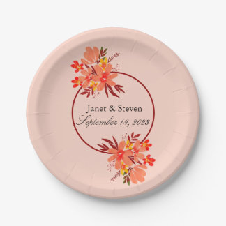 Fall Floral Wedding Orange Gold Brown Paper Plates