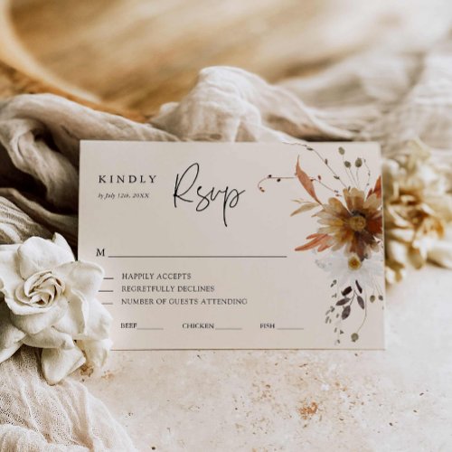 Fall Floral Wedding RSVP Card