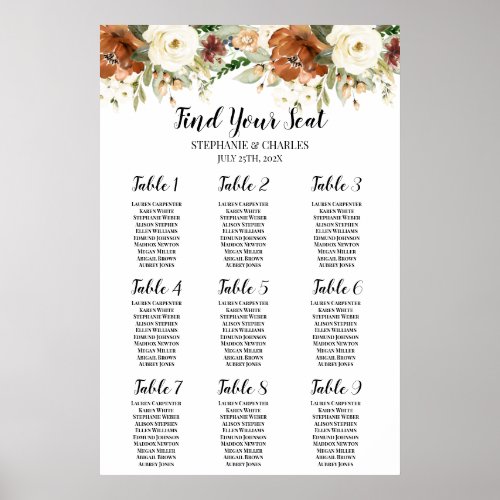 Fall floral Wedding Seating Chart