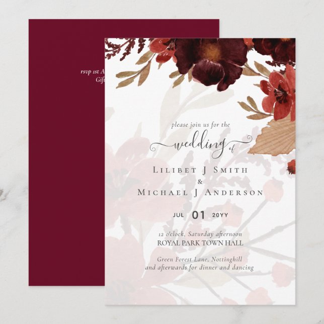 Fall Floral Wedding Suite Terracotta Burgundy Red (Front/Back)