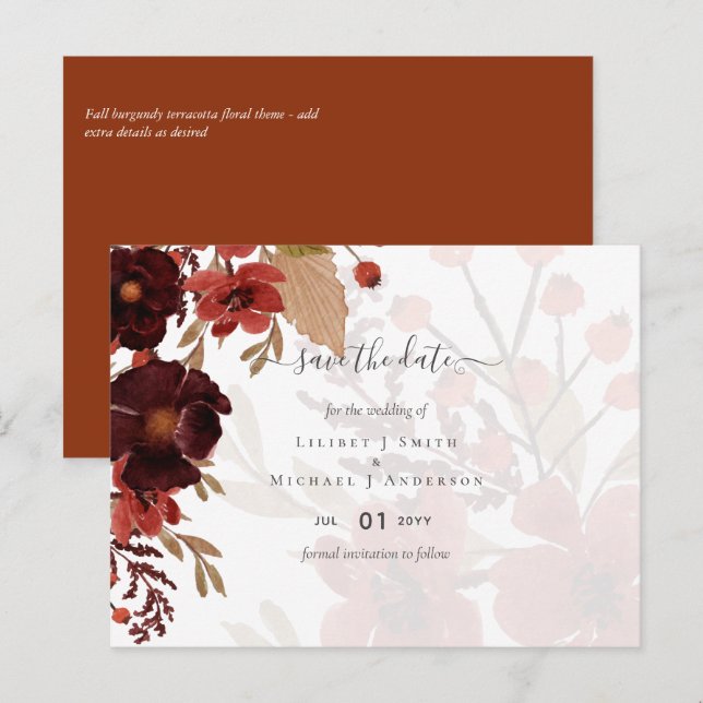 Fall Floral Wedding Suite Terracotta Burgundy Red Postcard (Front/Back)
