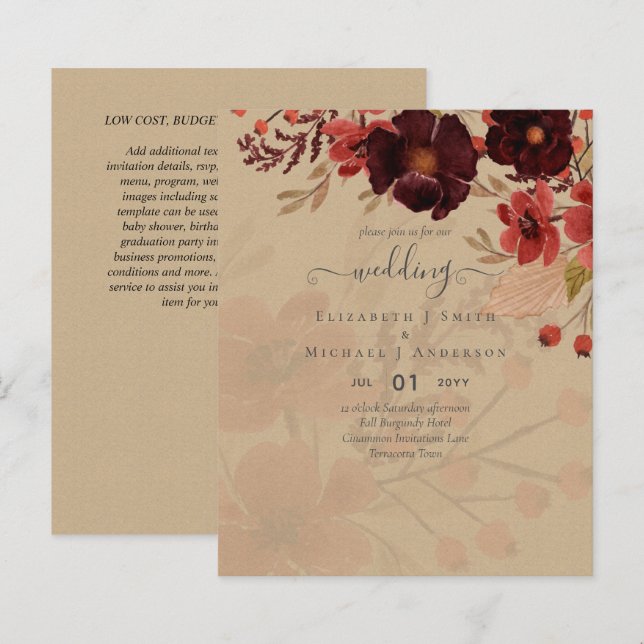 Fall Floral Wedding Terracotta Burgundy Red (Front/Back)