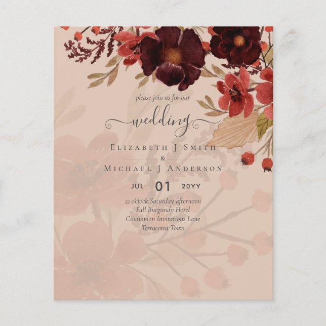 Fall Floral Wedding Terracotta Burgundy Red Flyer (Front)