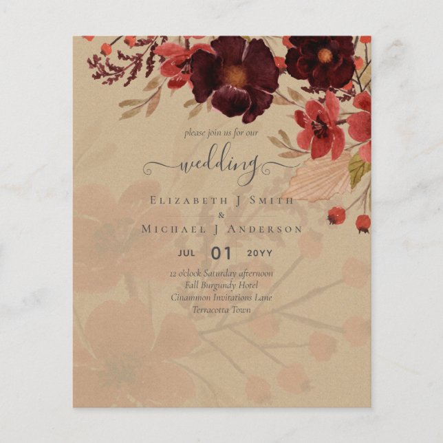 Fall Floral Wedding Terracotta Burgundy Red Flyer (Front)
