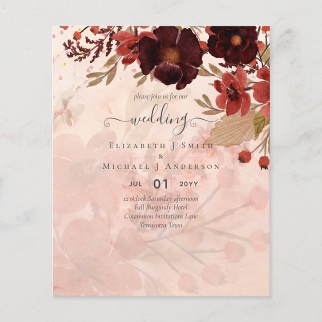 Fall Floral Wedding Terracotta Burgundy Red Flyer (Front)