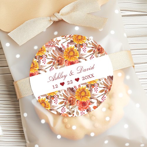 Fall Floral Wedding Thank You Classic Round Sticker