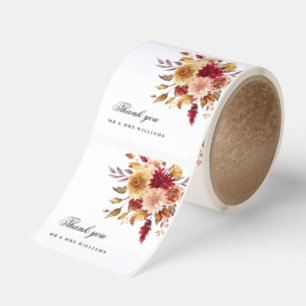 Fall Floral Wedding Thank You Stickers – Burgundy 