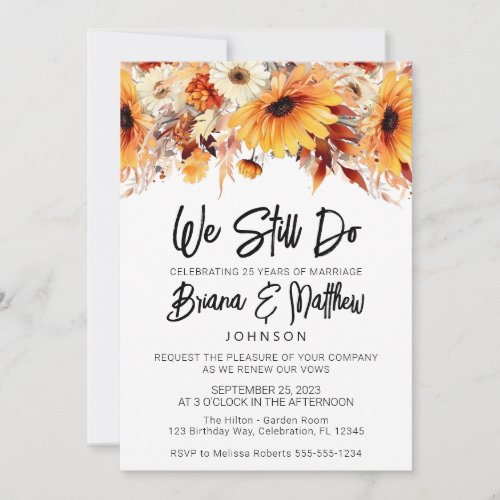 Fall Floral Wedding Vow Renewal Invitation