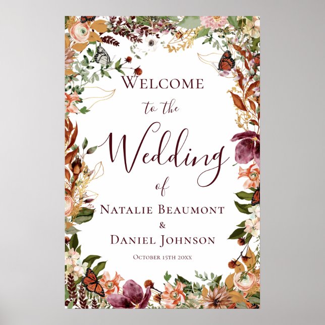 Fall Floral Wedding Welcome Sign (Front)