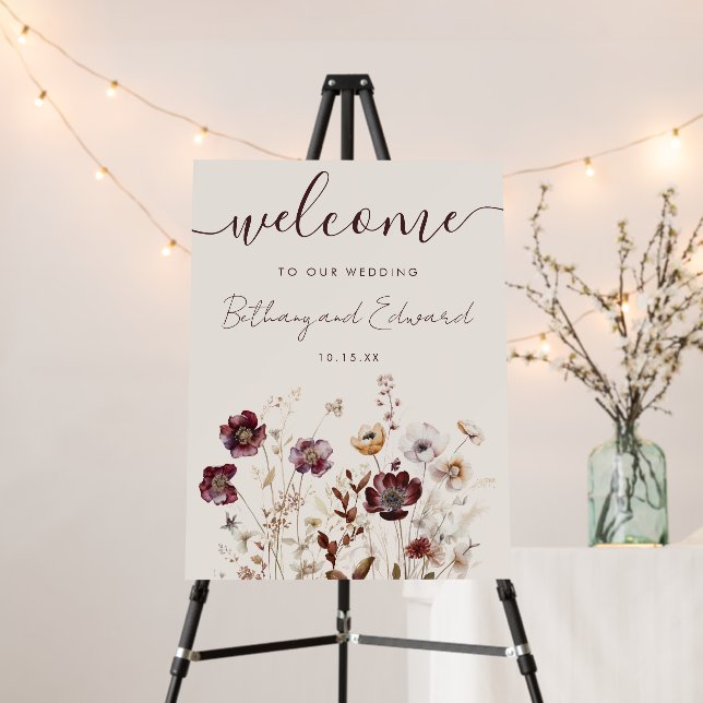 Fall Floral Wedding Welcome Sign (In Situ (Stand))