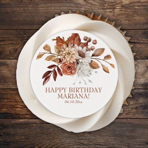 Fall Floral White Birthday Party Edible Frosting Rounds