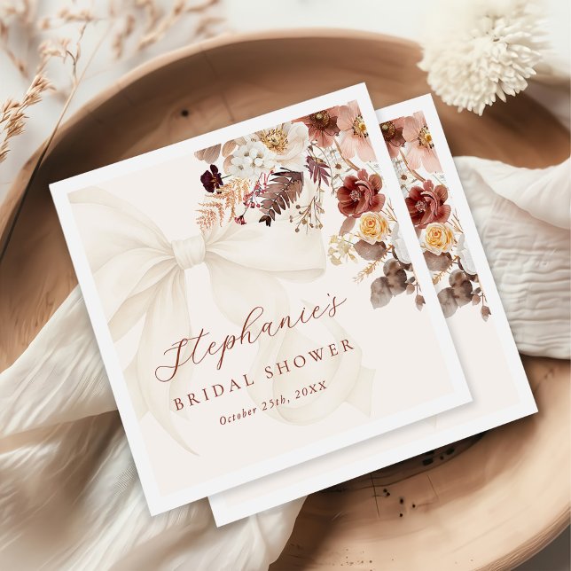 Fall Floral White Bow Bridal Shower Napkins (Creator Uploaded)