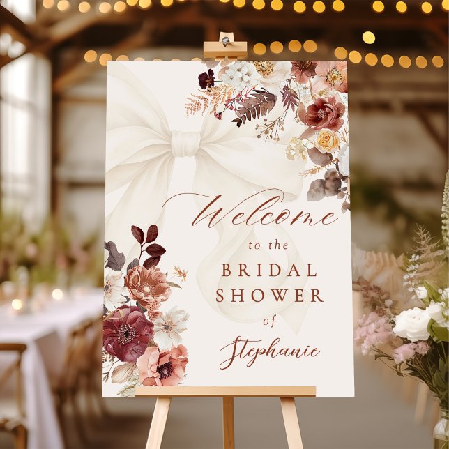 Fall Floral White Bow Bridal Shower Welcome Sign (Creator Uploaded)